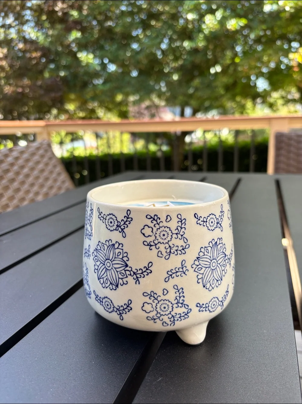 MG Studio Citronella Candle in ceramic Blue & White vessel